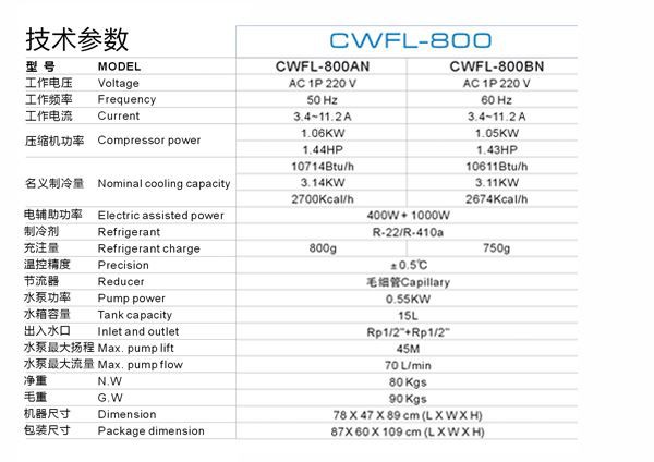 800W激光器配套冷水机参数 800W激光器配套冷水机参数